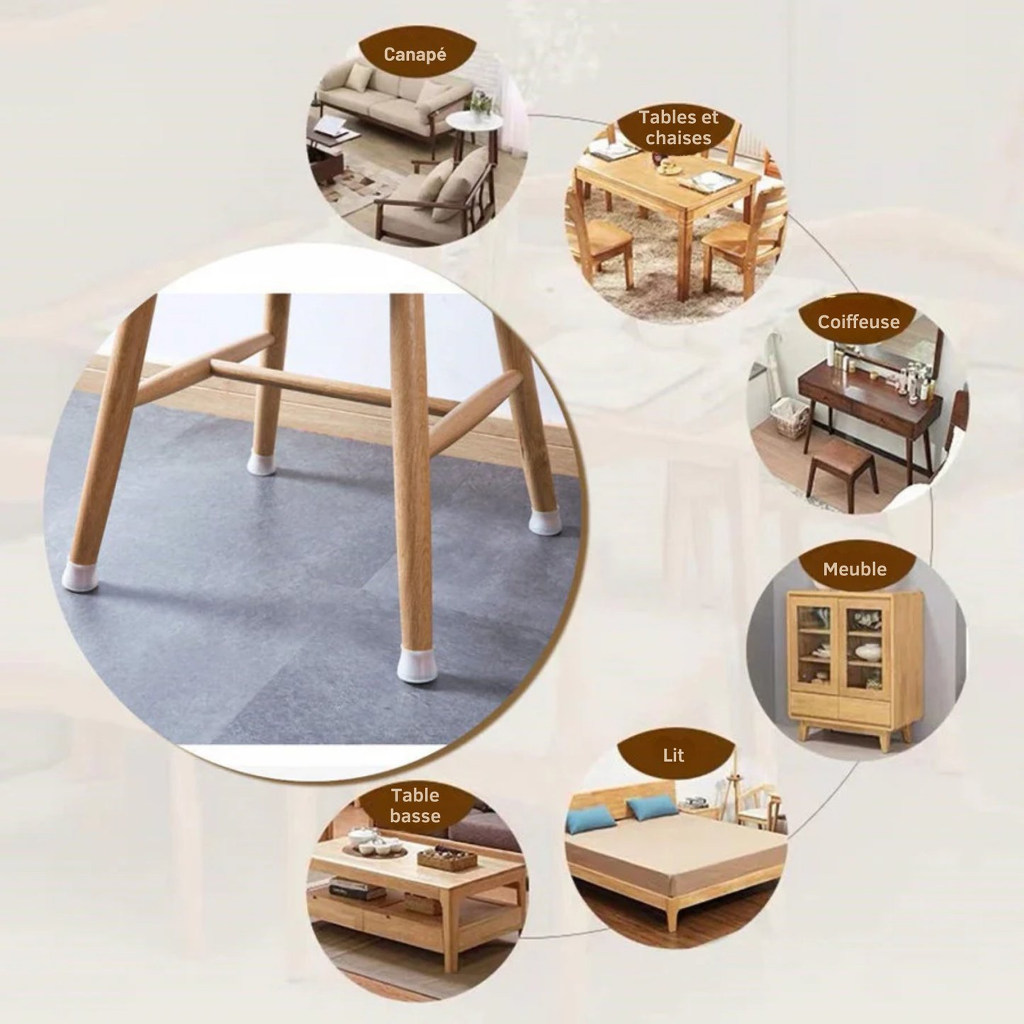 ProtectionPied™ | Protections pour pieds de meubles (universelles : adaptées à toute forme et taille)