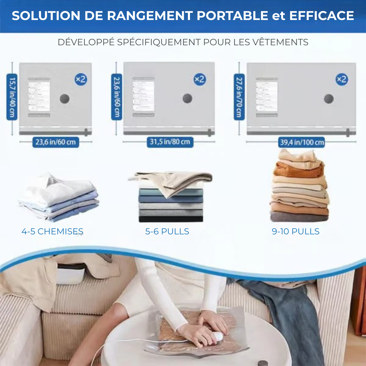 DynaPlus™ | Maximisez l'Espace Bagage grâce à la Compression Sous Vide Instantanée