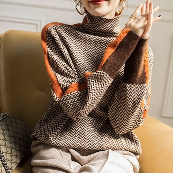 Elise™ | Pull à col roulé avec rayures contrastées originales