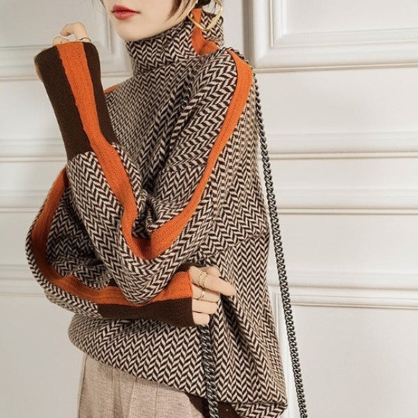 Elise™ | Pull à col roulé avec rayures contrastées originales