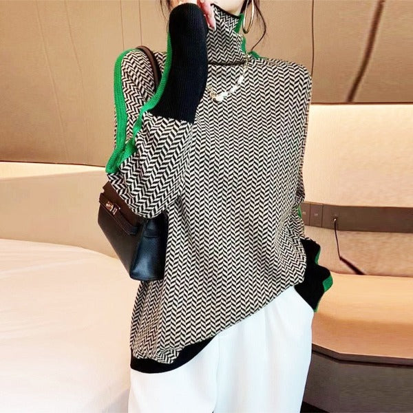 Elise™ | Pull à col roulé avec rayures contrastées originales
