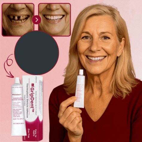 GripDent™ | Libéré de la Colle : Votre Dentier, Fermement et Confortablement en Place Pendant des Jours