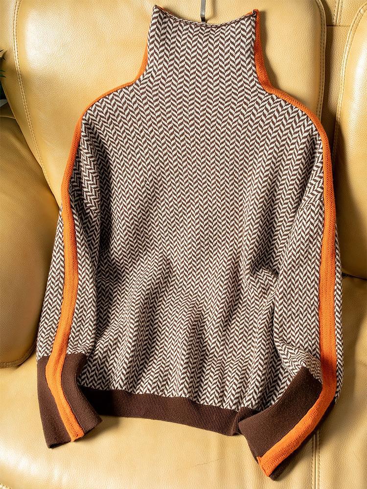 Elise™ | Pull à col roulé avec rayures contrastées originales
