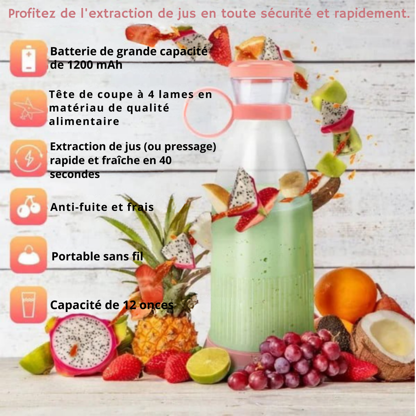 Mix&Go Fraîcheur™ | Offres de Noël 🎄 Presse-agrumes Portable Meilleure Vente | 🌟 Jus Frais, N'importe quand, N'importe où !