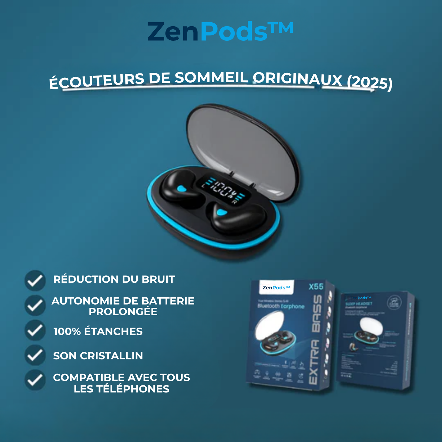 ZenPods™ | Dormez profondément, bougez librement : Les écouteurs ergonomiques conçus pour le lit.
