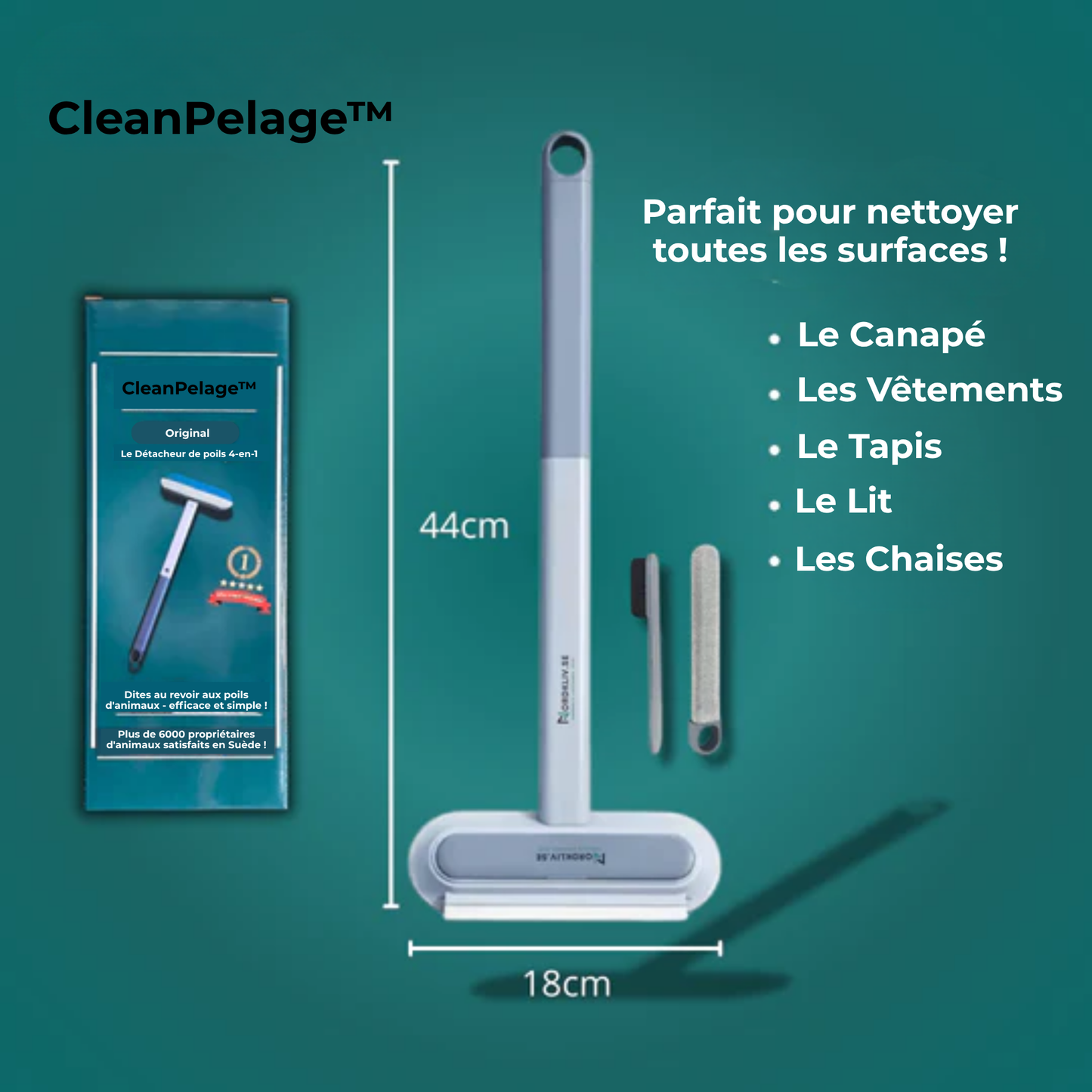 CleanPelage™ | L'arme secrète 4-en-1 contre les poils d'animaux et le désordre