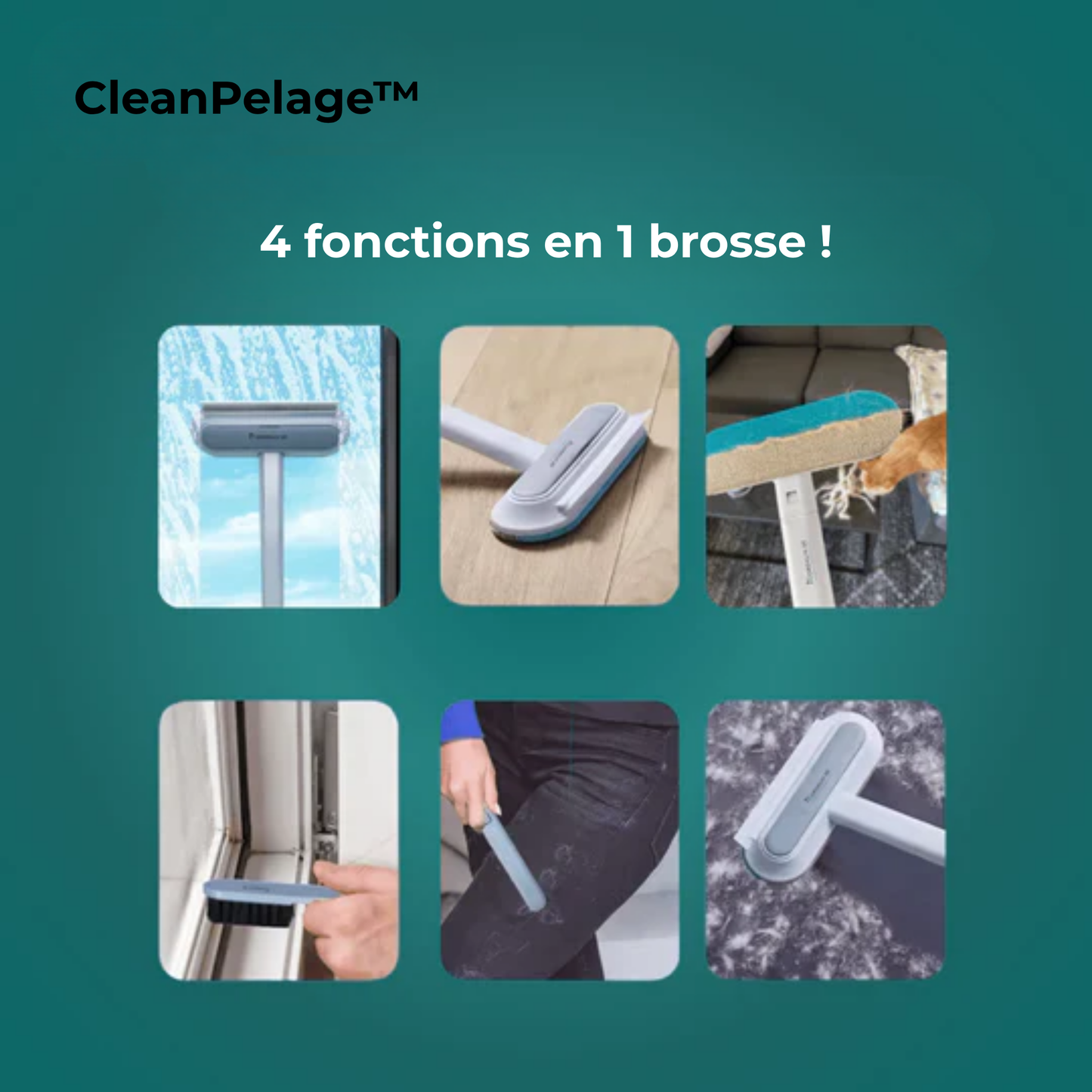 CleanPelage™ | L'arme secrète 4-en-1 contre les poils d'animaux et le désordre