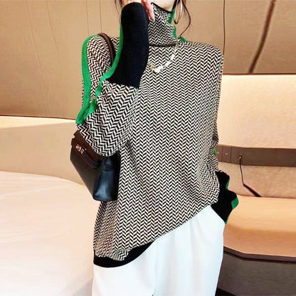 Elise™ | Pull à col roulé avec rayures contrastées originales