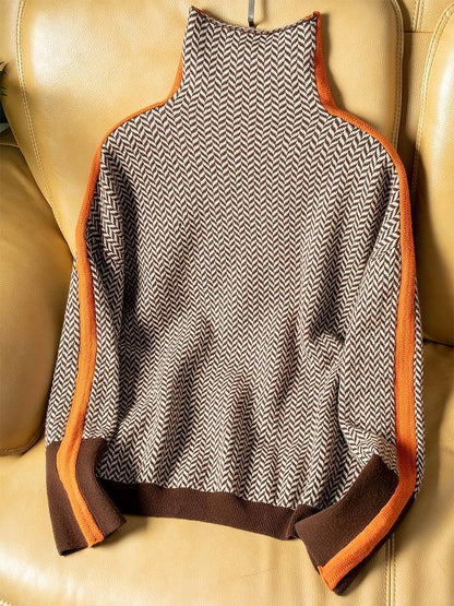 Elise™ | Pull à col roulé avec rayures contrastées originales